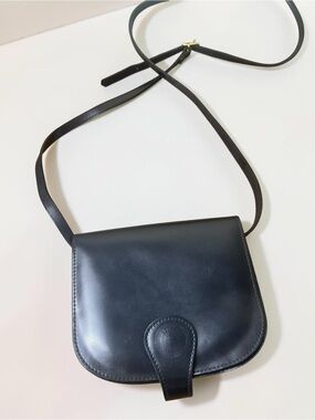 Vintage Italian Black Genuine Leather Saddle Crossbody Bag Handmade in Florence